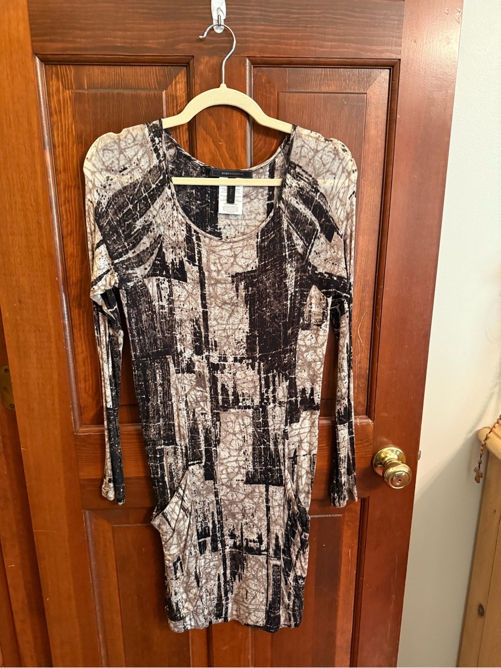 BCBGMAXAZRIA Jeanna Brush Stroke Black White Swing Dress
